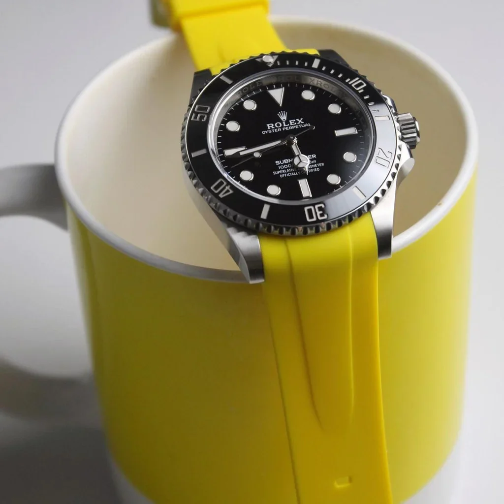 Tempomat- 21mm Curved Ended Yellow Rubber Strap - Image 2
