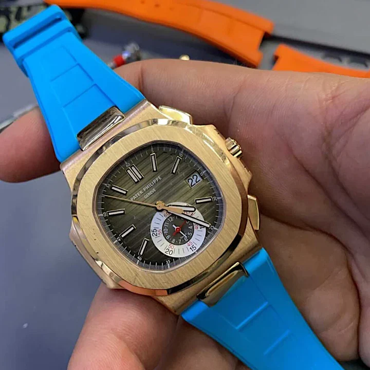 Tempomat -FKM Vulcanized Blue Marbella Rubber Strap for Patek Nautilus - Image 4